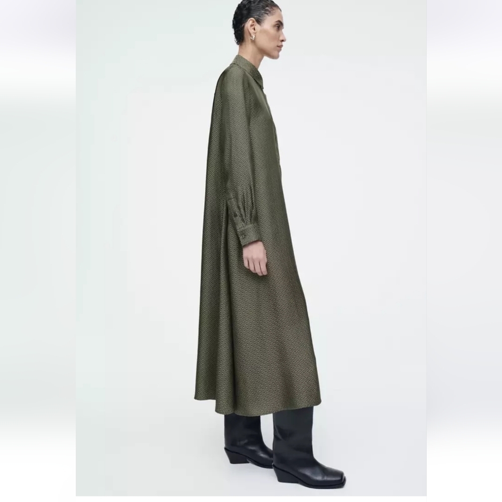 COS Herringbone Maxi Shirt Dress Size 2 In Green - Picture 14 of 14